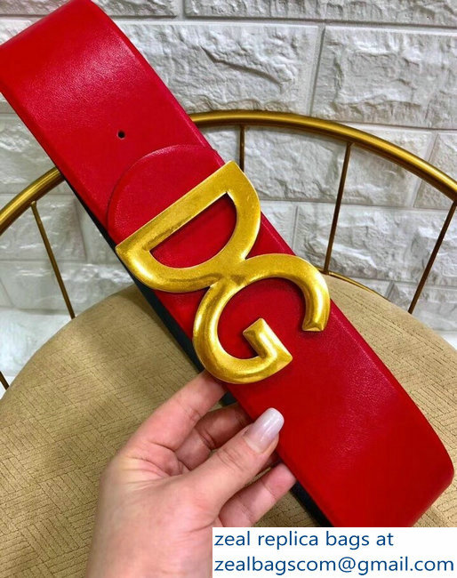 Dolce & Gabbana Width 7cm Belt Red with Gold Logo